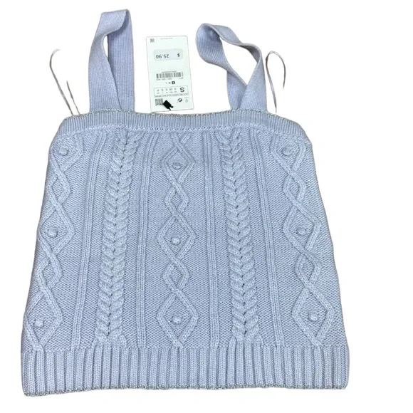 ZARA: NWT Cable Knit Light Purple Violet Crop Top  - Size Small - Picture 3 of 13